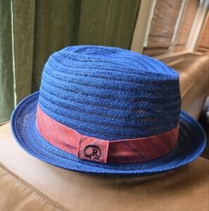 Robert Graham Fedora Hat | Blue & Coral | Size L | Lightweight Woven Paper